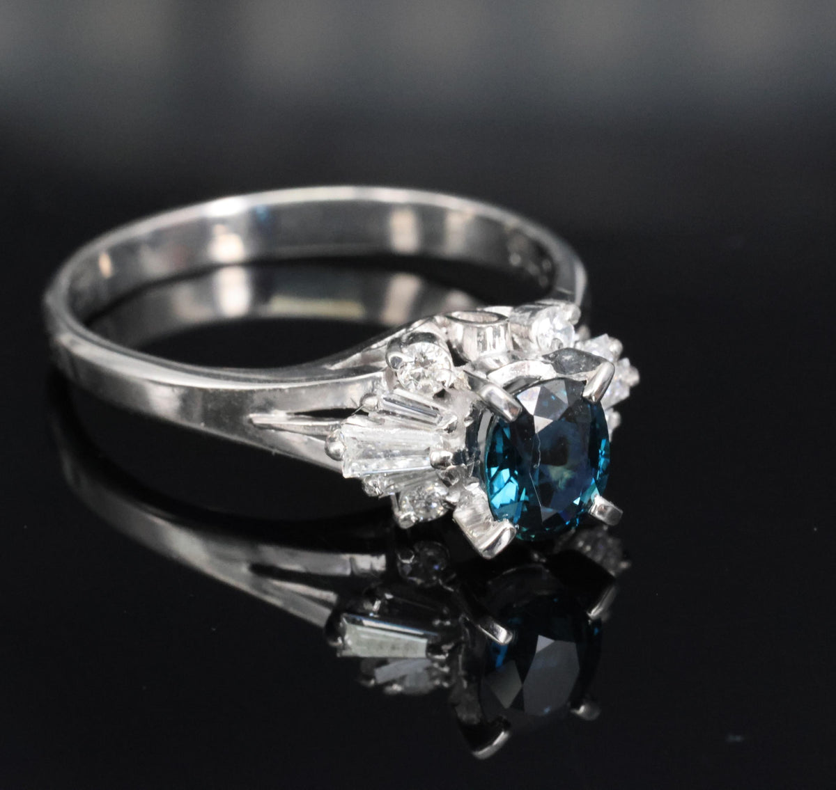 Fine 0.76ct Natural Blue Sapphire & 0.30ct Diamond Platinum Ring, Size 6.75