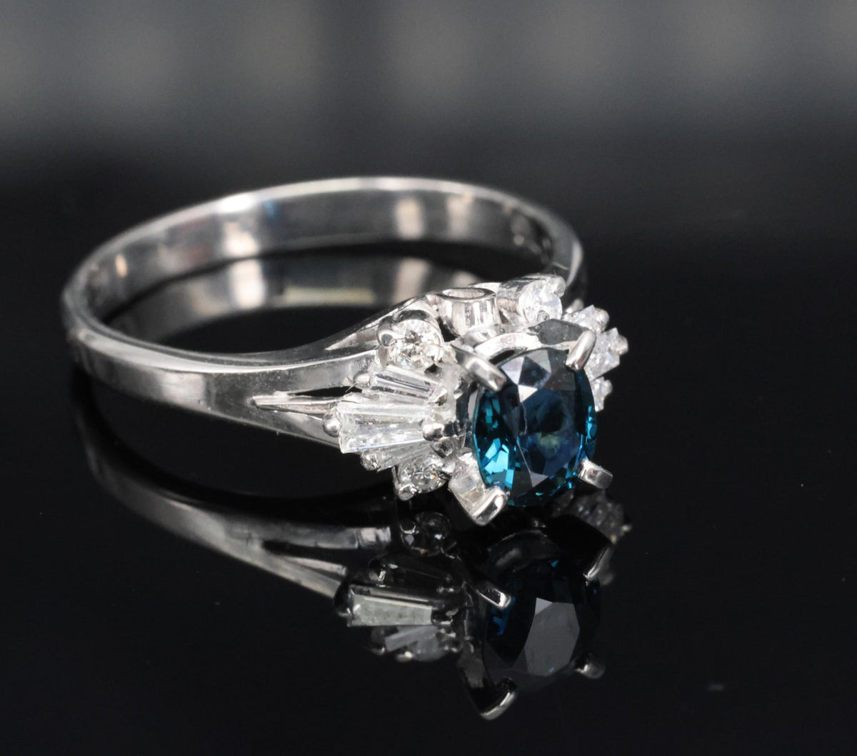 Fine 0.76ct Natural Blue Sapphire & 0.30ct Diamond Platinum Ring, Size 6.75