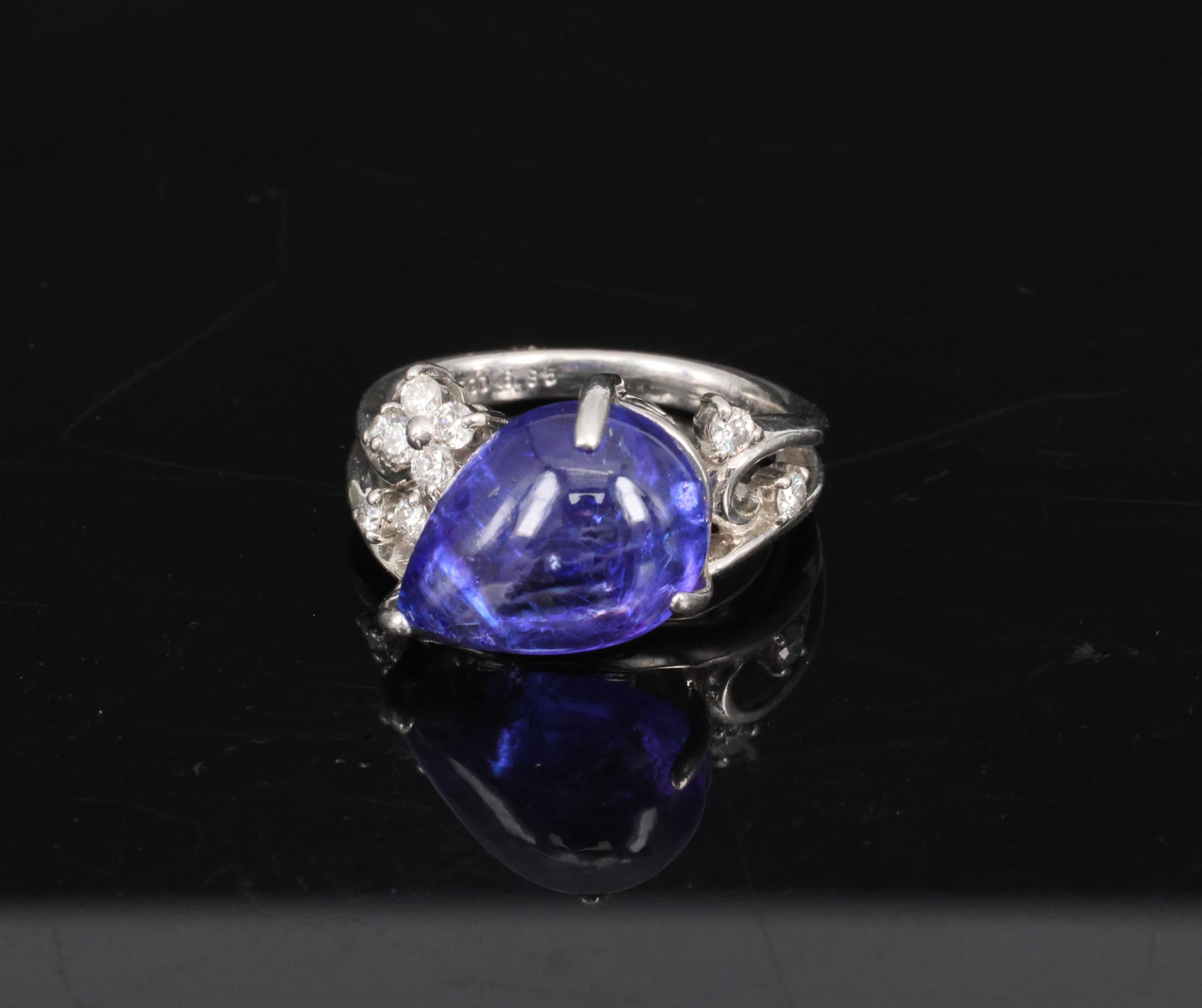 Estate 6.85ct Cabochon Cut Tanzanite & 0.24ct Diamond Platinum Ring Size 5.75