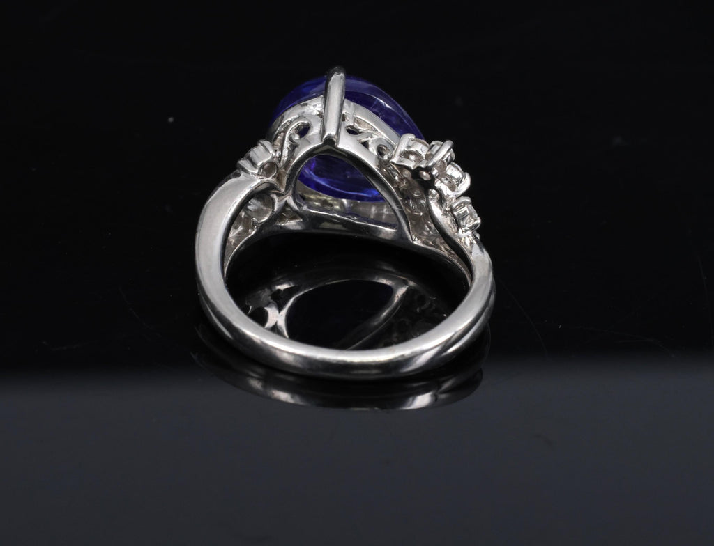 Estate 6.85ct Cabochon Cut Tanzanite & 0.24ct Diamond Platinum Ring Size 5.75