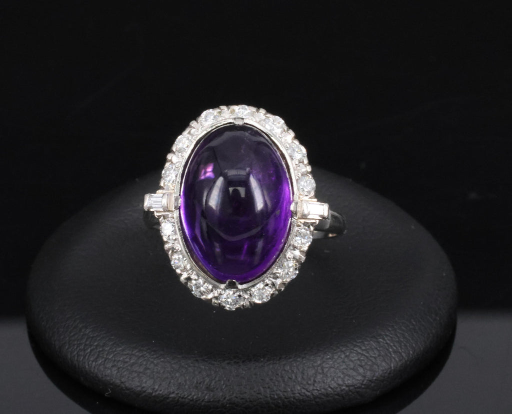 Vintage 7.70ct Natural Purple Amethyst 0.48ct Diamond Halo Platinum Ring, Size 6
