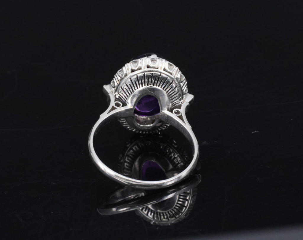 Vintage 7.70ct Natural Purple Amethyst 0.48ct Diamond Halo Platinum Ring, Size 6