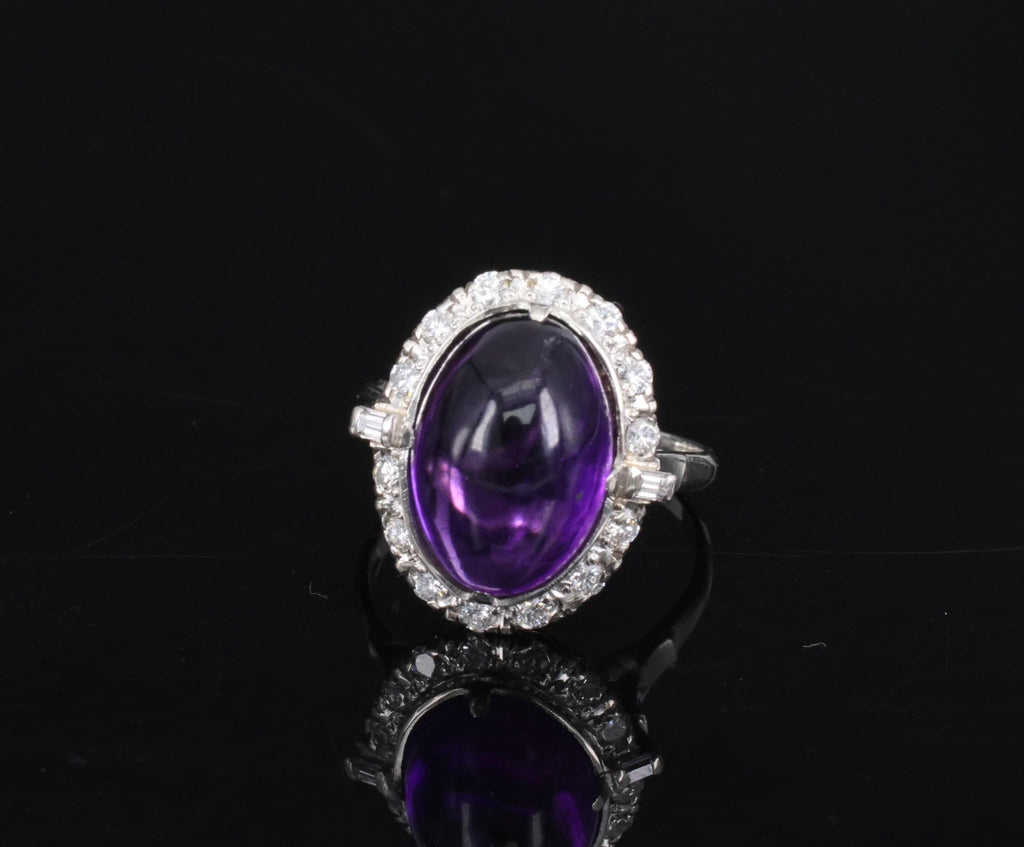 Vintage 7.70ct Natural Purple Amethyst 0.48ct Diamond Halo Platinum Ring, Size 6