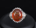Fine 4.56ct Natural Mexican Fire Opal & 0.59ct Diamond Platinum Ring, Size 8