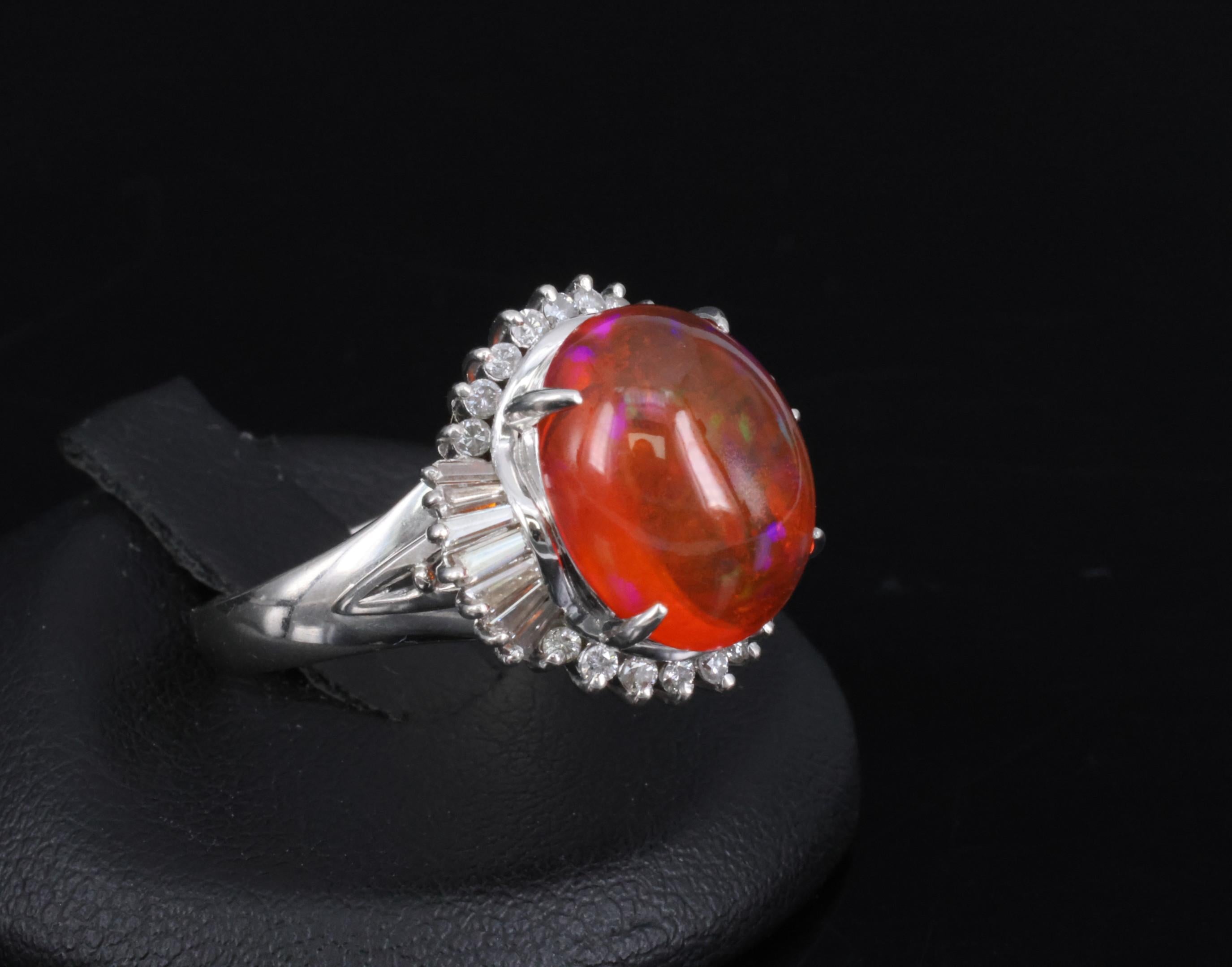 Fine 4.56ct Natural Mexican Fire Opal & 0.59ct Diamond Platinum Ring, Size 8
