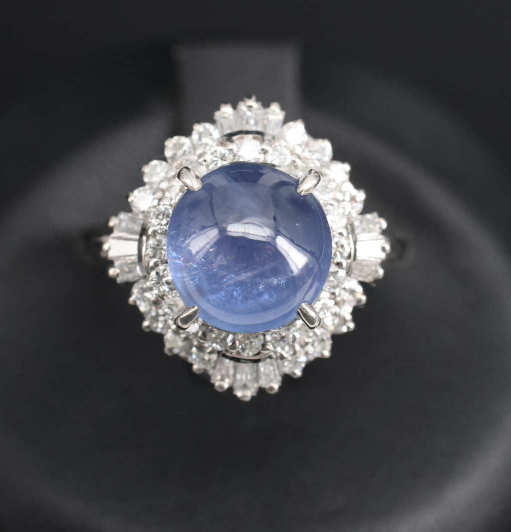 5.40ct GIA Unheated Color Chage Star Sapphire 0.64ct Diamond Platinum Ring S-5.5
