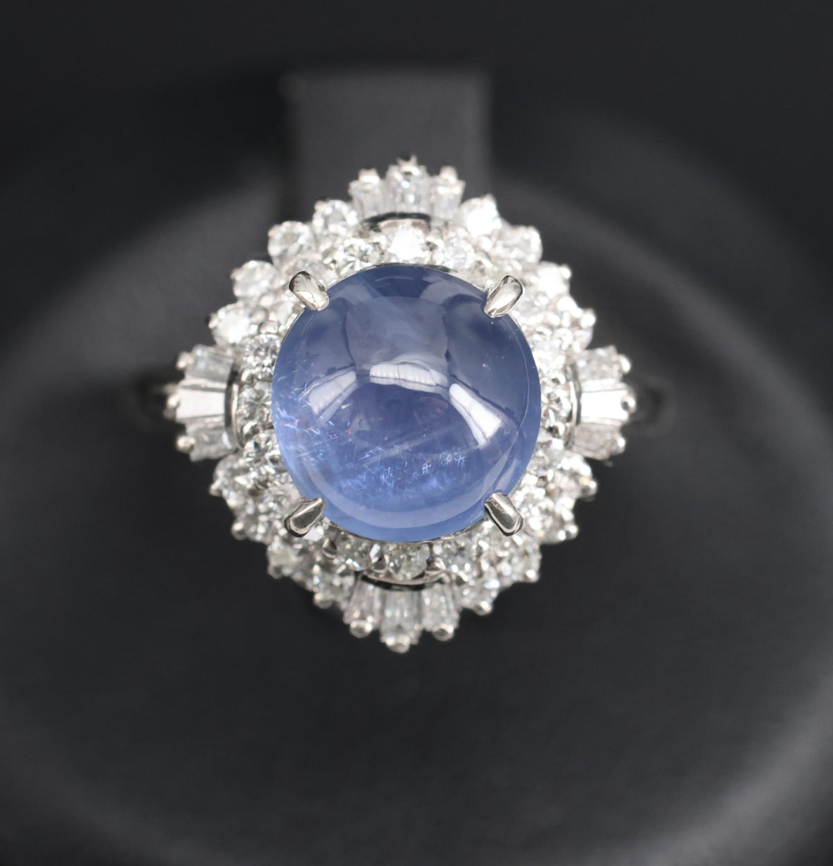 5.40ct GIA Unheated Color Chage Star Sapphire 0.64ct Diamond Platinum Ring S-5.5