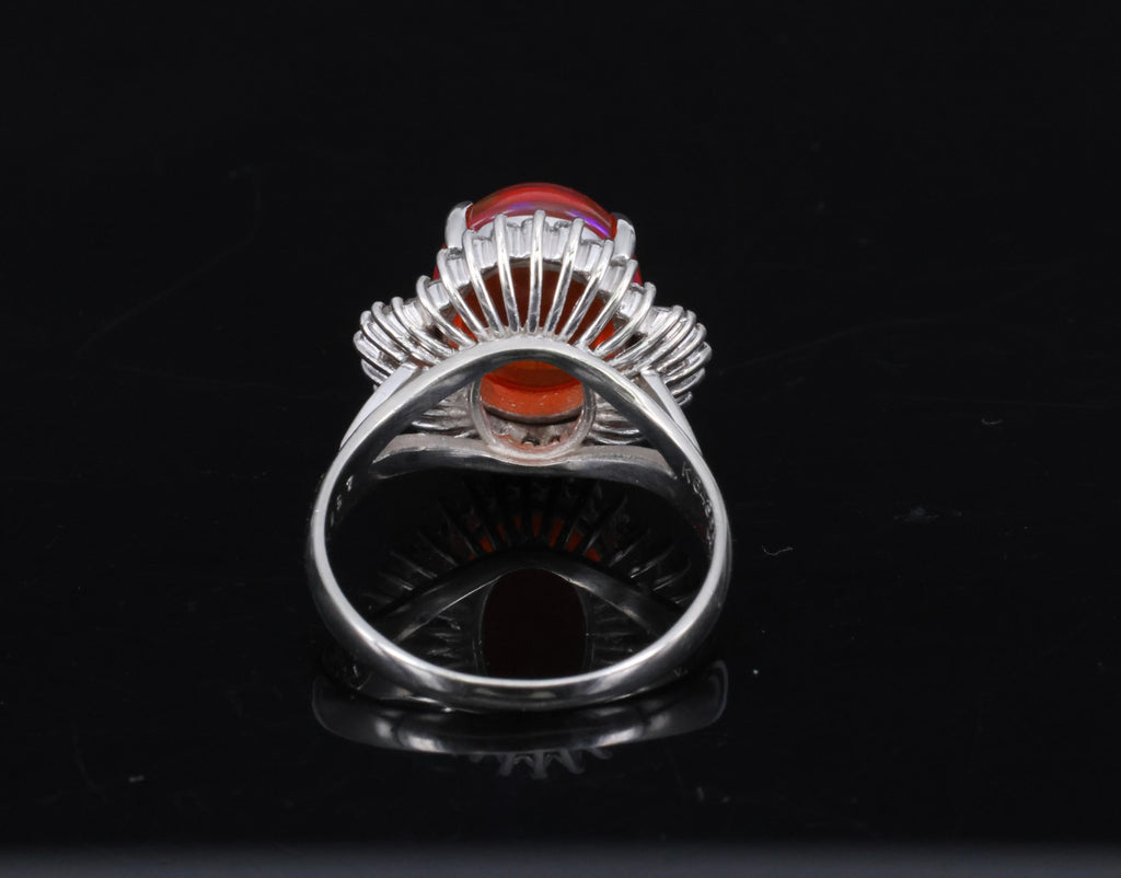 Fine 4.56ct Natural Mexican Fire Opal & 0.59ct Diamond Platinum Ring, Size 8
