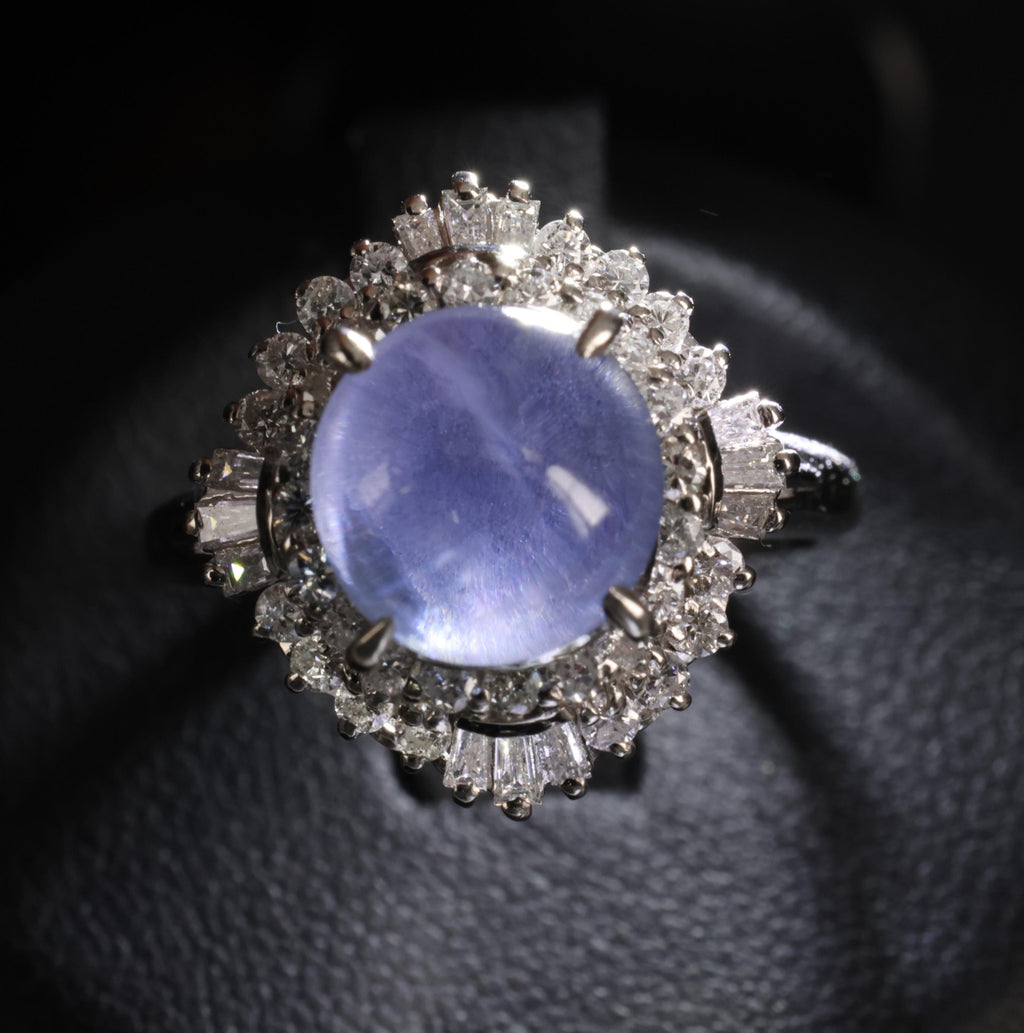 5.40ct GIA Unheated Color Chage Star Sapphire 0.64ct Diamond Platinum Ring S-5.5