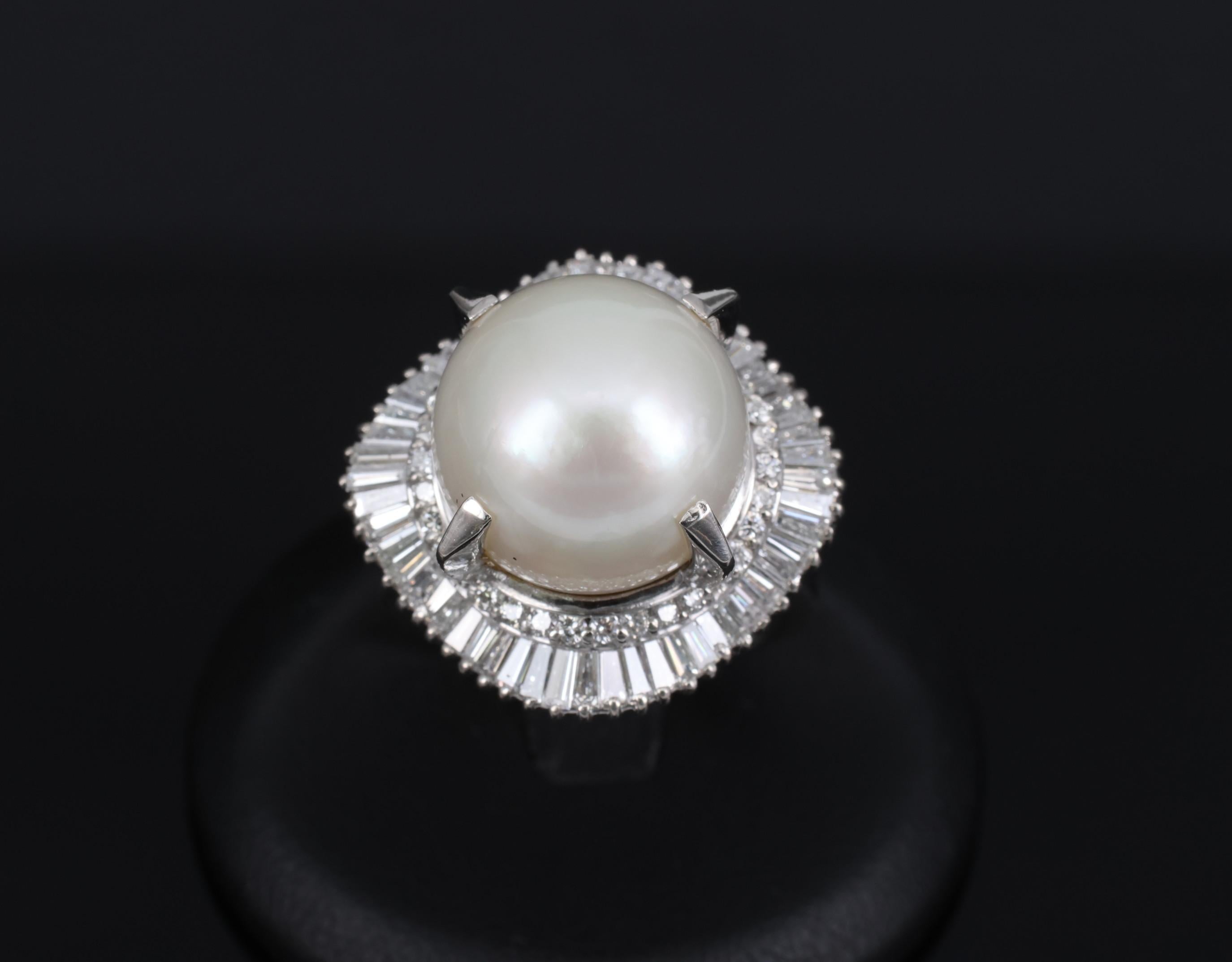 Fine 14.7mm South Seas Pearl & 1.85ct Diamond Platinum Halo Ring, 21.6g Size 8