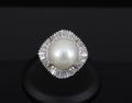 Fine 14.7mm South Seas Pearl & 1.85ct Diamond Platinum Halo Ring, 21.6g Size 8