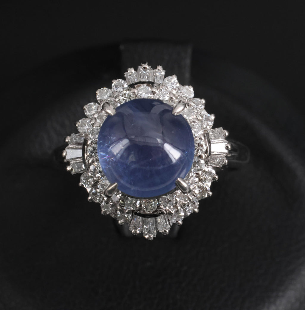 5.40ct GIA Unheated Color Chage Star Sapphire 0.64ct Diamond Platinum Ring S-5.5