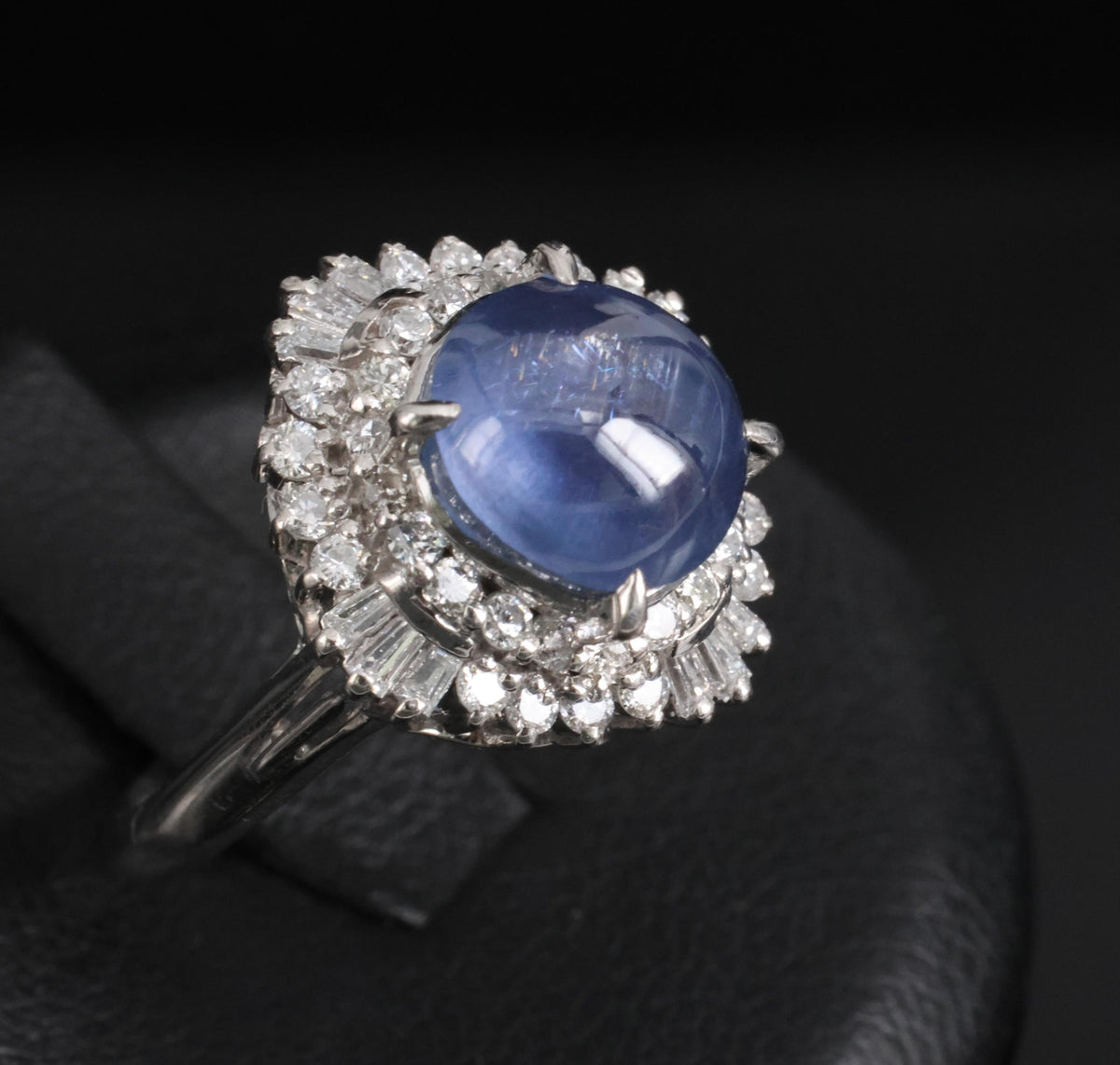 5.40ct GIA Unheated Color Chage Star Sapphire 0.64ct Diamond Platinum Ring S-5.5