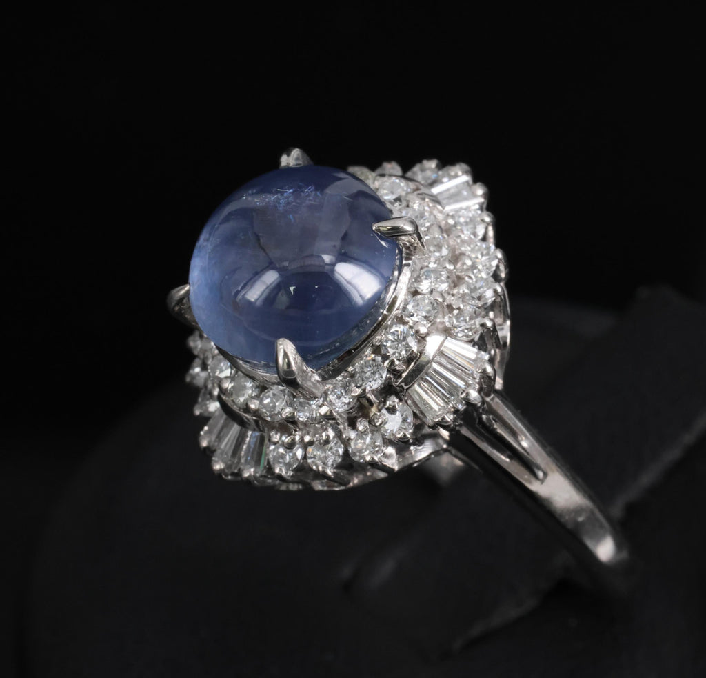 5.40ct GIA Unheated Color Chage Star Sapphire 0.64ct Diamond Platinum Ring S-5.5