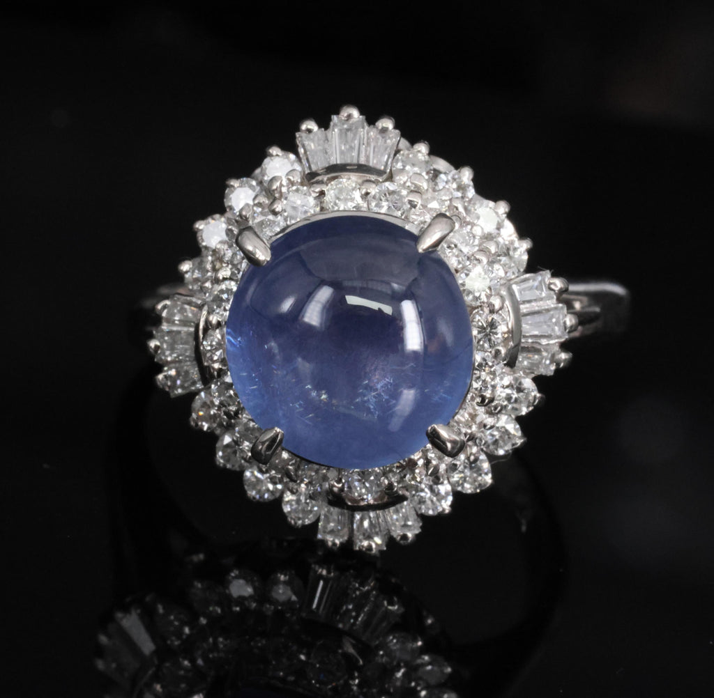 5.40ct GIA Unheated Color Chage Star Sapphire 0.64ct Diamond Platinum Ring S-5.5