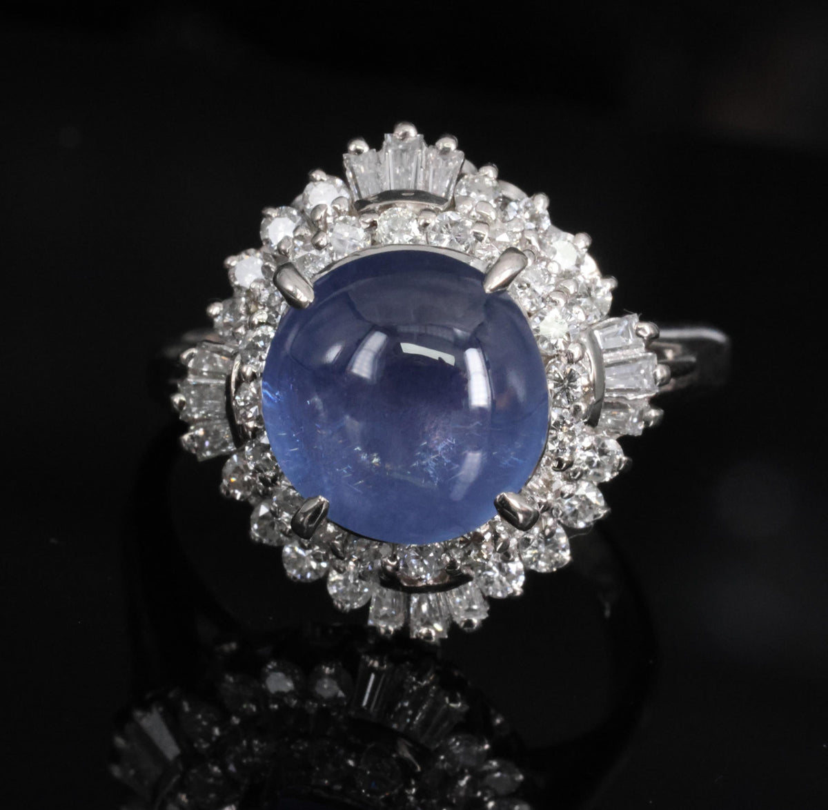 5.40ct GIA Unheated Color Chage Star Sapphire 0.64ct Diamond Platinum Ring S-5.5