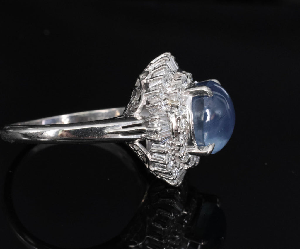 5.40ct GIA Unheated Color Chage Star Sapphire 0.64ct Diamond Platinum Ring S-5.5