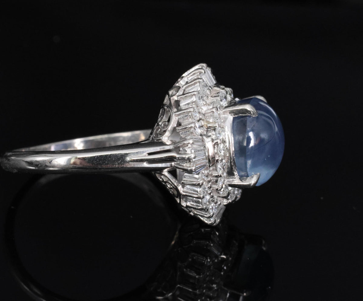 5.40ct GIA Unheated Color Chage Star Sapphire 0.64ct Diamond Platinum Ring S-5.5