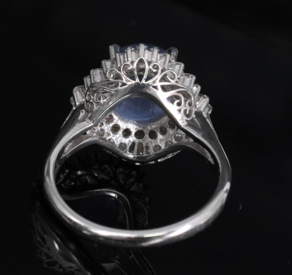 5.40ct GIA Unheated Color Chage Star Sapphire 0.64ct Diamond Platinum Ring S-5.5
