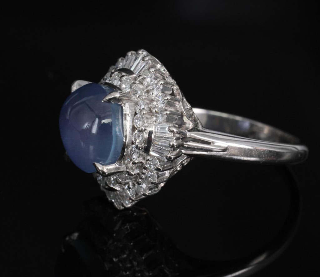 5.40ct GIA Unheated Color Chage Star Sapphire 0.64ct Diamond Platinum Ring S-5.5