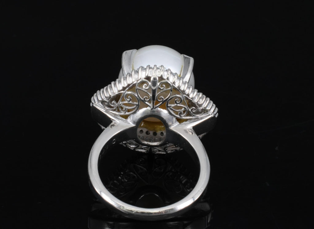 Fine 14.7mm South Seas Pearl & 1.85ct Diamond Platinum Halo Ring, 21.6g Size 8