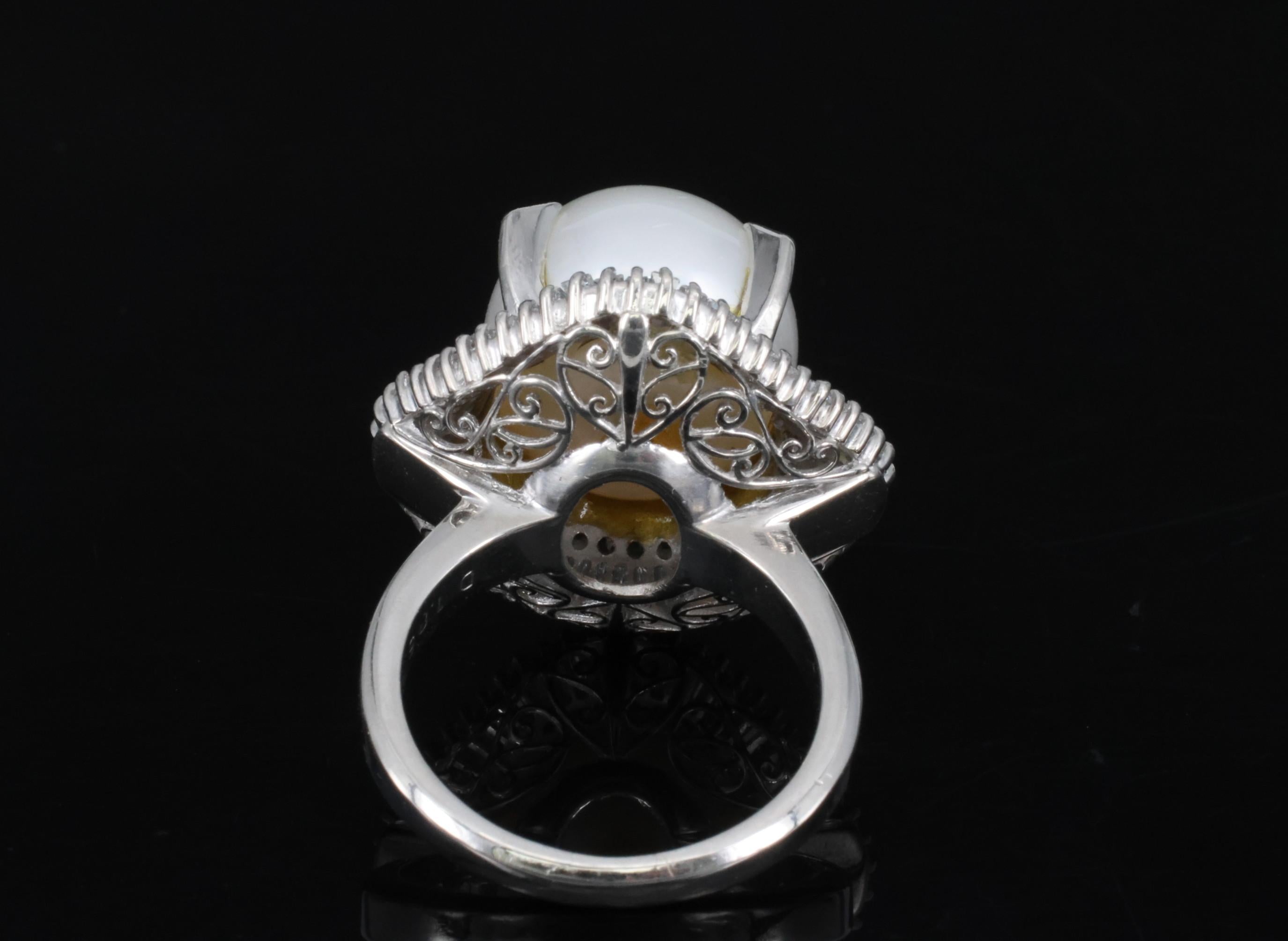 Fine 14.7mm South Seas Pearl & 1.85ct Diamond Platinum Halo Ring, 21.6g Size 8