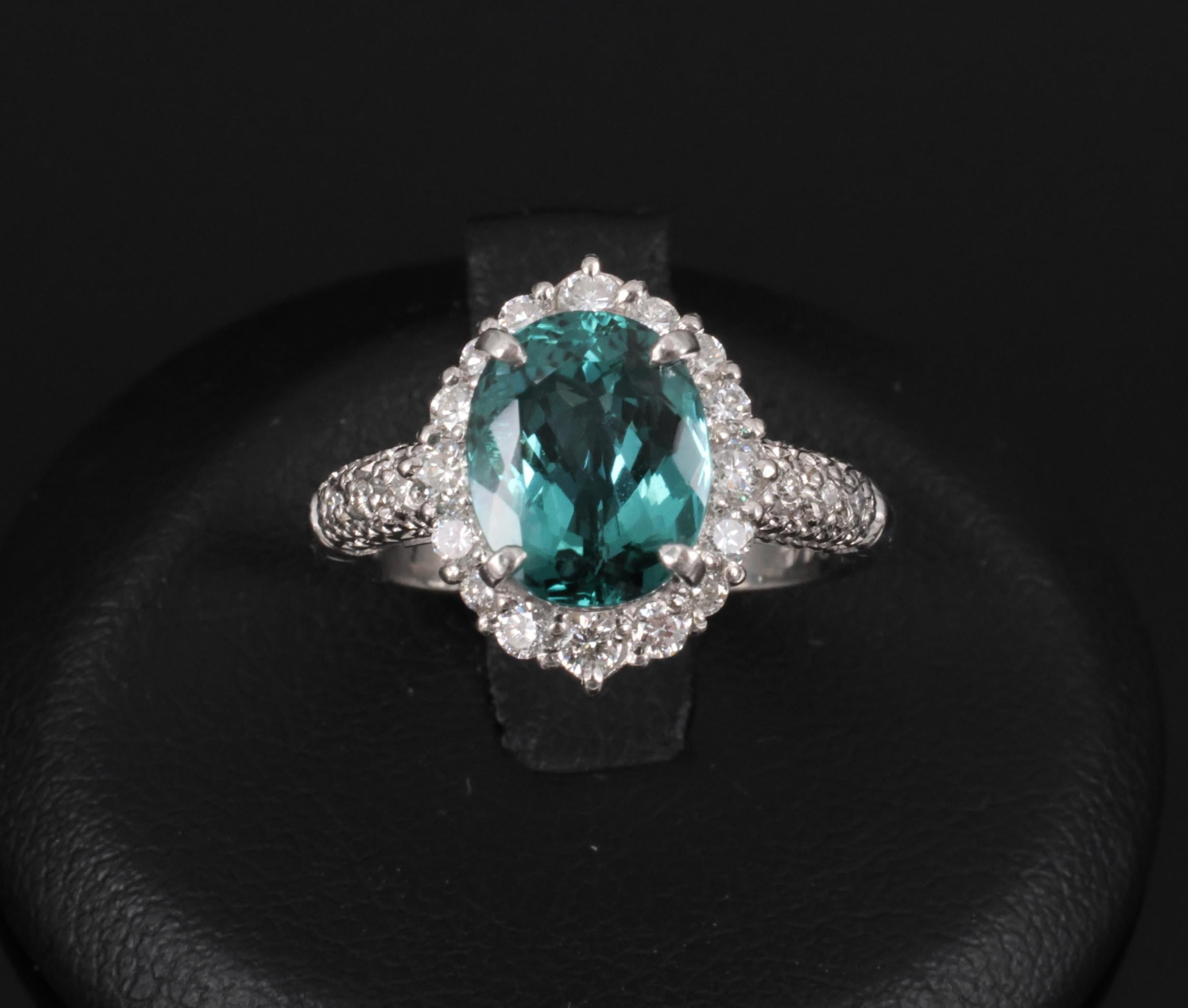 2.78ct Natural Indicolite Blue Tourmaline 0.44ct Diamond Platinum Ring Size 5.5
