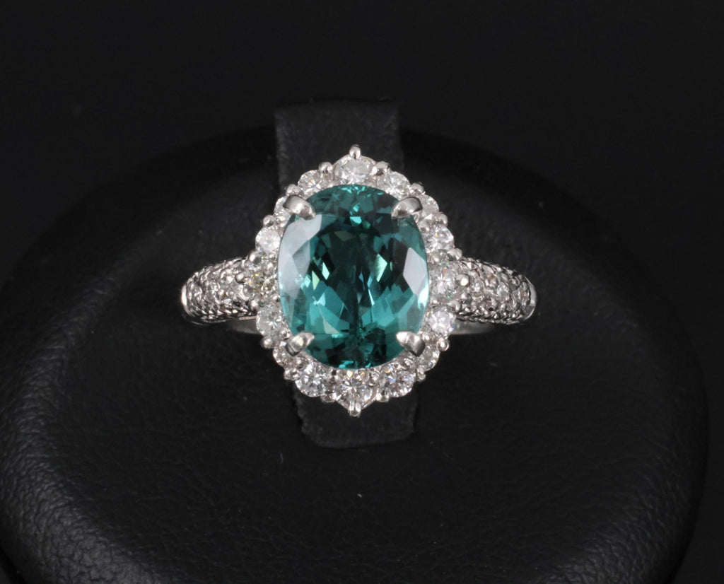 2.78ct Natural Indicolite Blue Tourmaline 0.44ct Diamond Platinum Ring Size 5.5