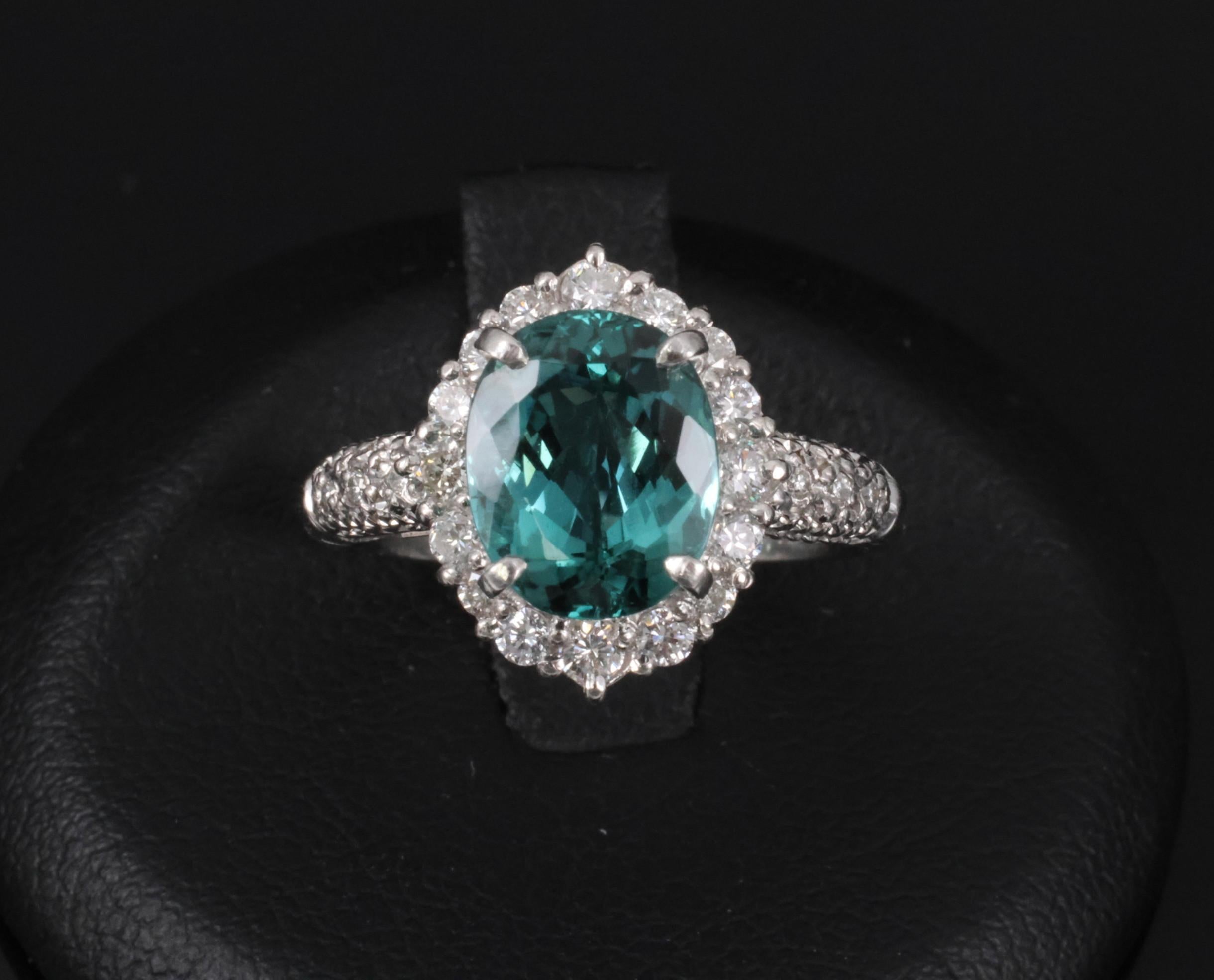 2.78ct Natural Indicolite Blue Tourmaline 0.44ct Diamond Platinum Ring Size 5.5