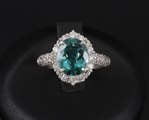 2.78ct Natural Indicolite Blue Tourmaline 0.44ct Diamond Platinum Ring Size 5.5
