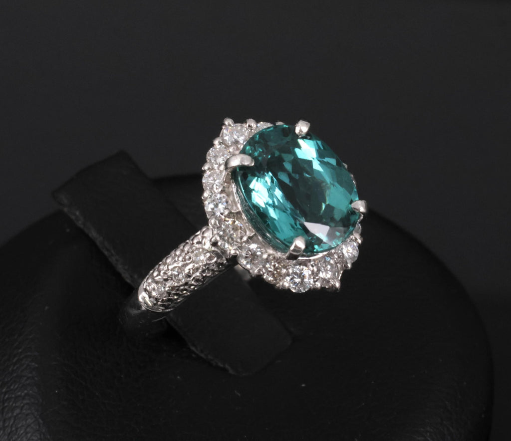 2.78ct Natural Indicolite Blue Tourmaline 0.44ct Diamond Platinum Ring Size 5.5