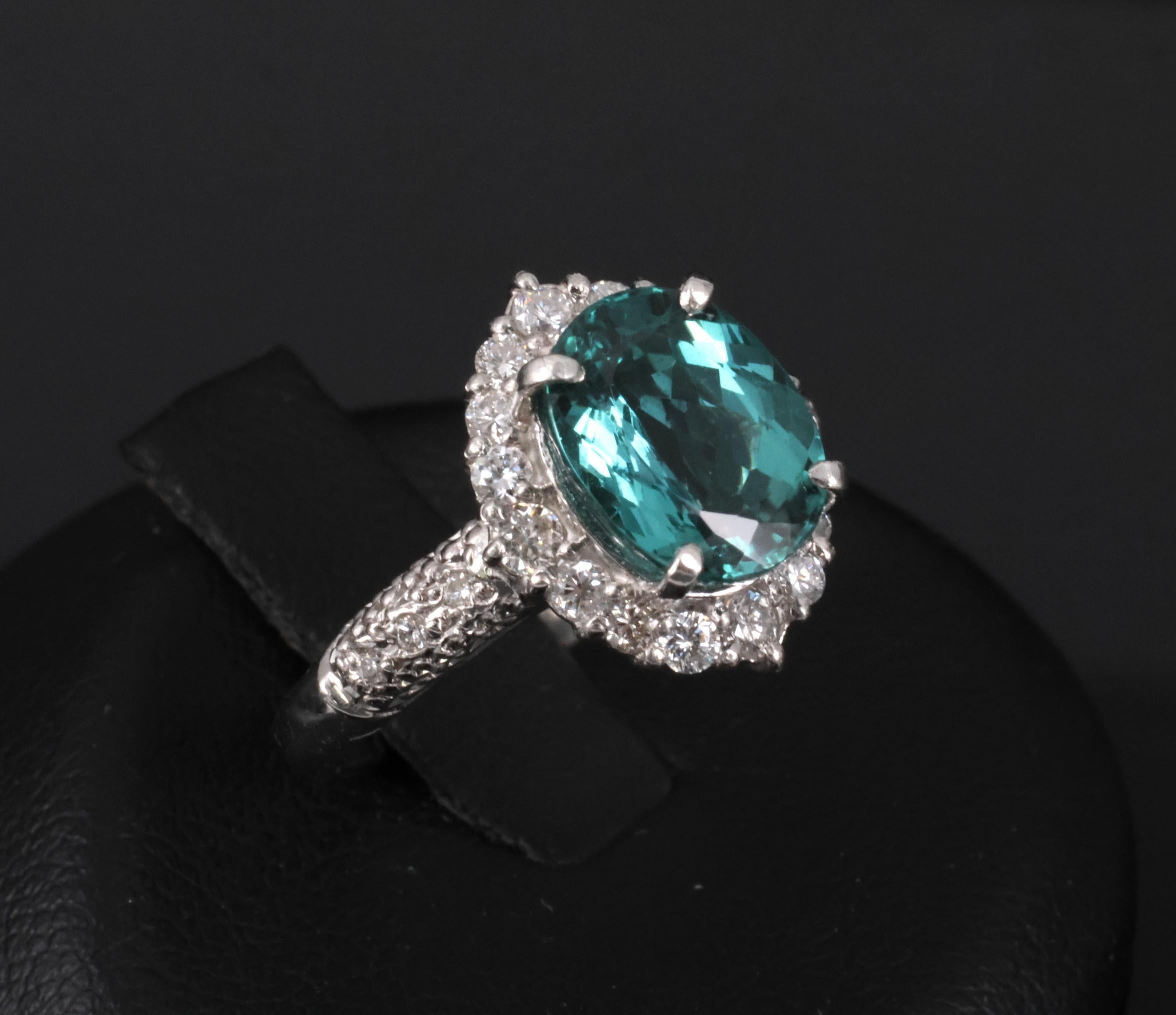 2.78ct Natural Indicolite Blue Tourmaline 0.44ct Diamond Platinum Ring Size 5.5