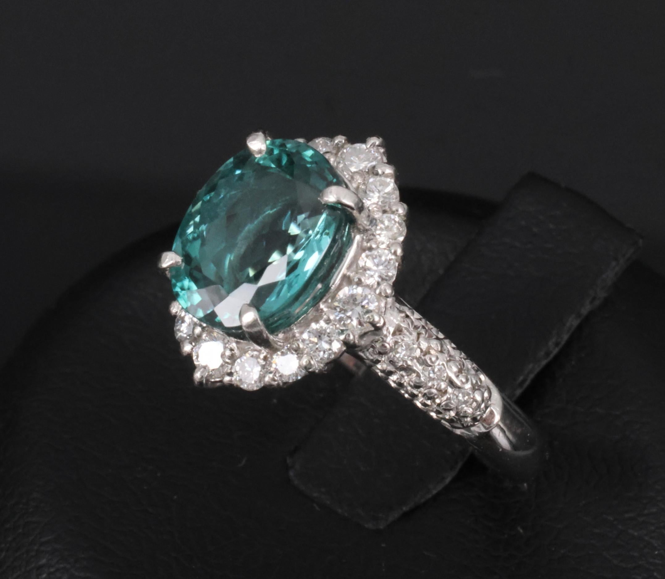 2.78ct Natural Indicolite Blue Tourmaline 0.44ct Diamond Platinum Ring Size 5.5
