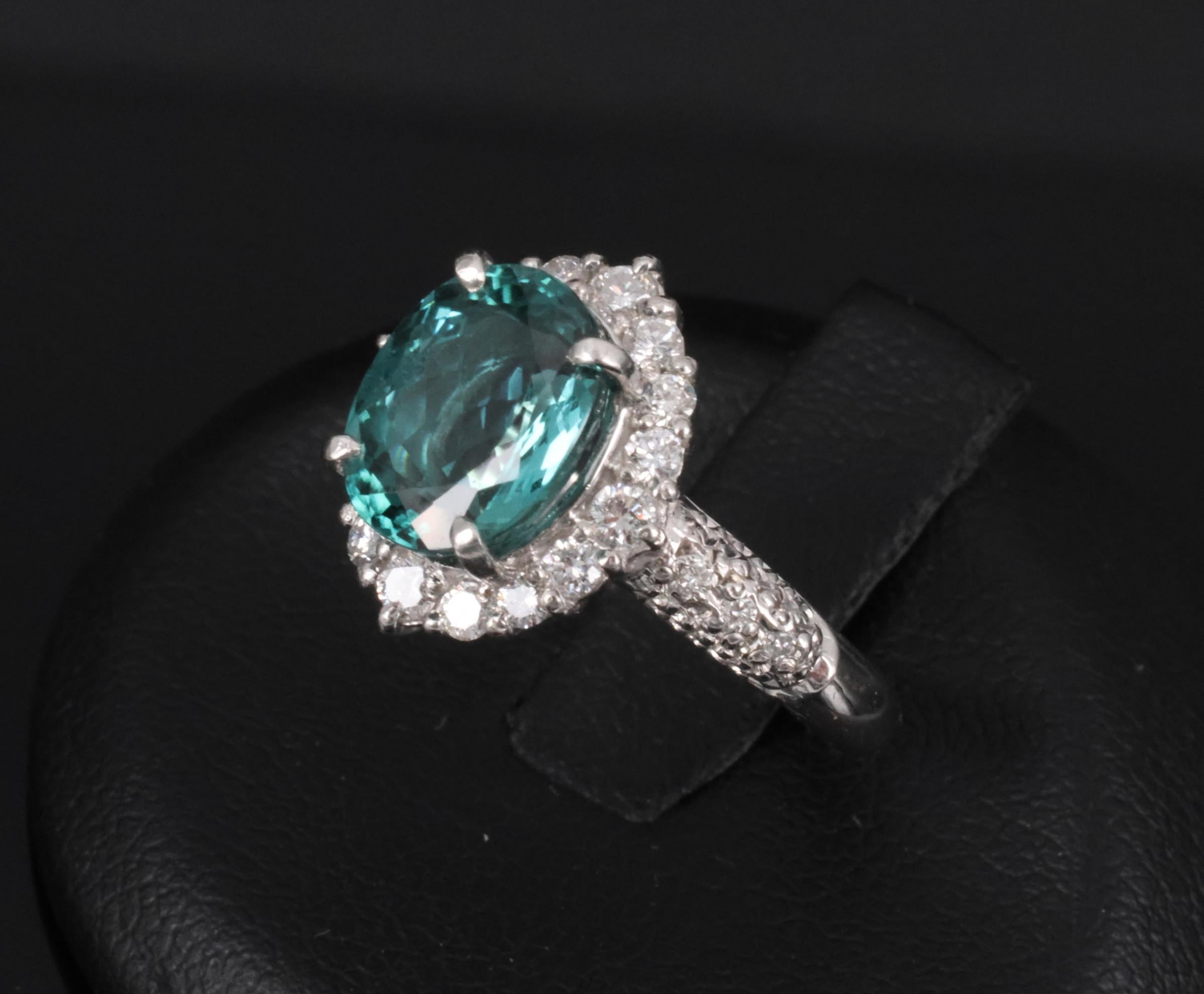 2.78ct Natural Indicolite Blue Tourmaline 0.44ct Diamond Platinum Ring Size 5.5