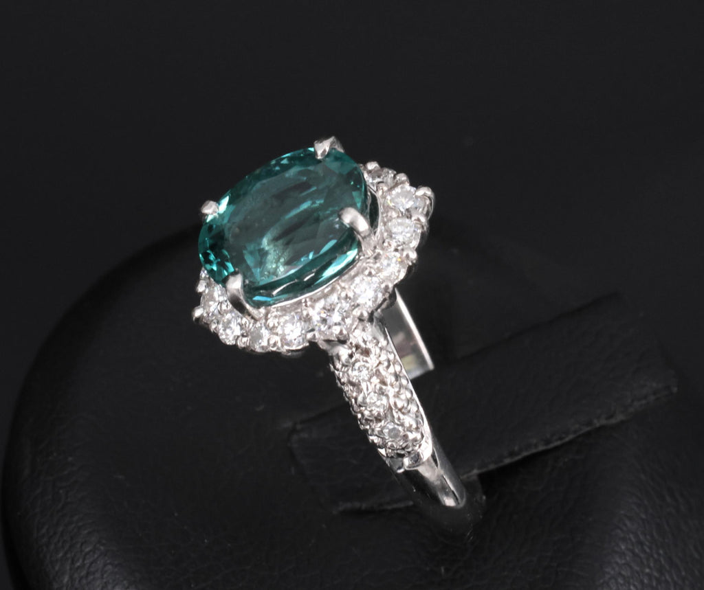 2.78ct Natural Indicolite Blue Tourmaline 0.44ct Diamond Platinum Ring Size 5.5
