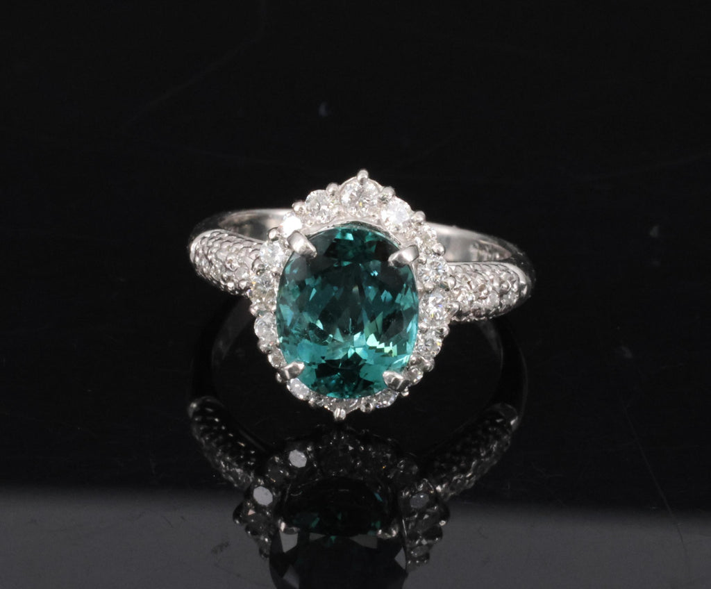 2.78ct Natural Indicolite Blue Tourmaline 0.44ct Diamond Platinum Ring Size 5.5