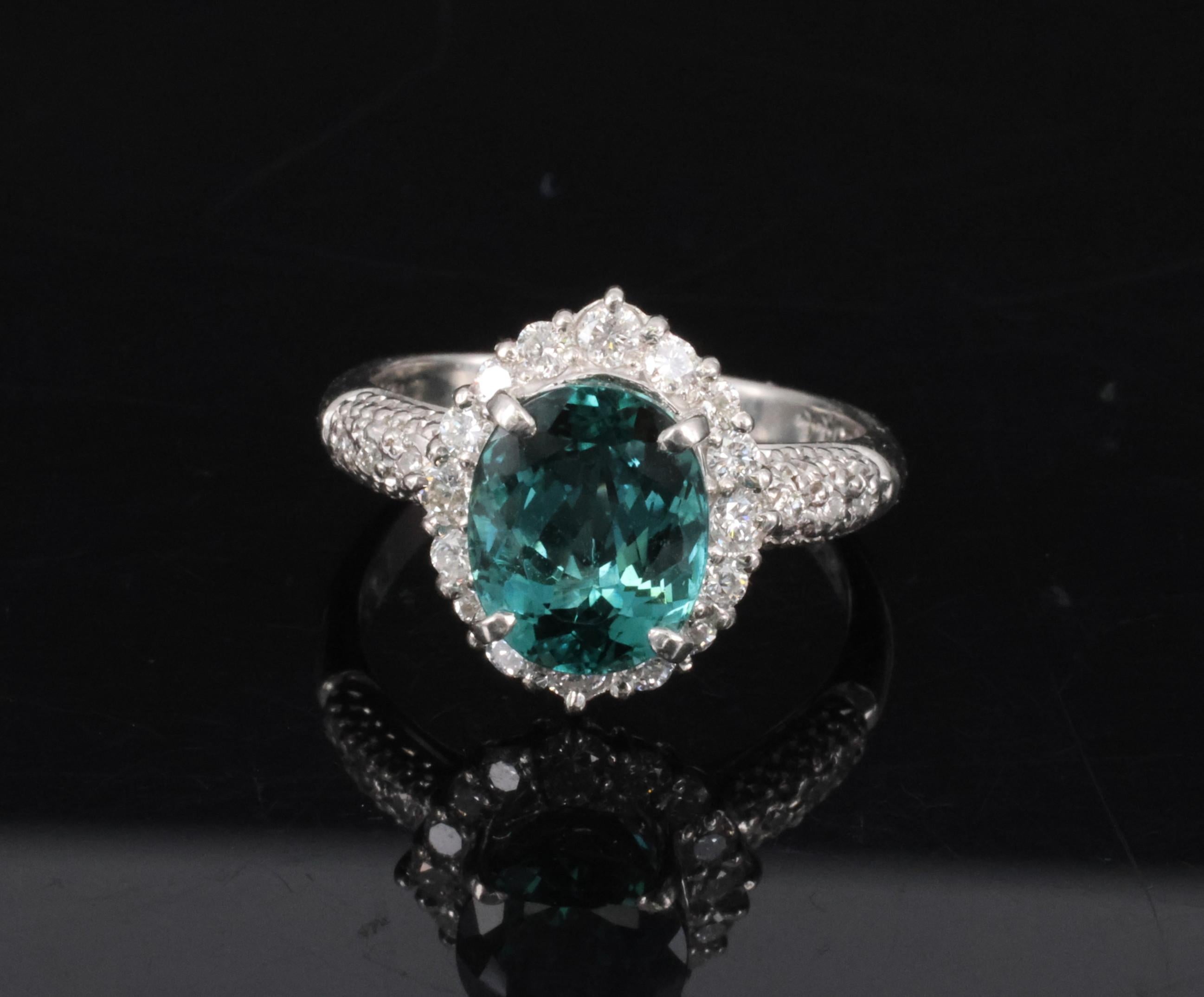 2.78ct Natural Indicolite Blue Tourmaline 0.44ct Diamond Platinum Ring Size 5.5