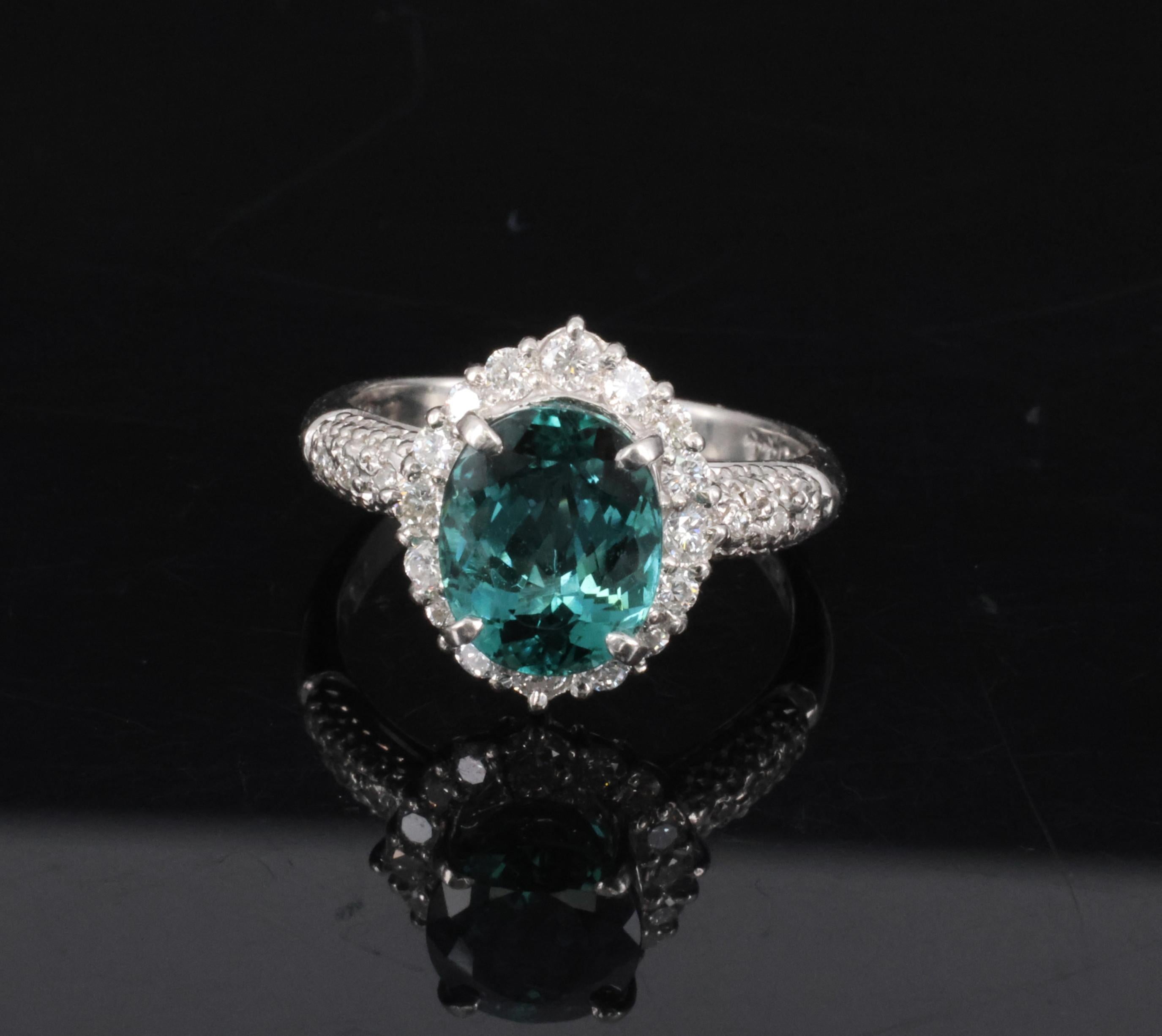 2.78ct Natural Indicolite Blue Tourmaline 0.44ct Diamond Platinum Ring Size 5.5