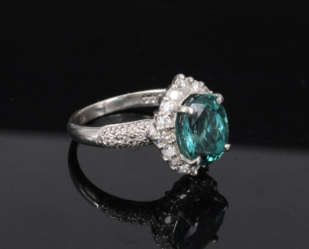 2.78ct Natural Indicolite Blue Tourmaline 0.44ct Diamond Platinum Ring Size 5.5