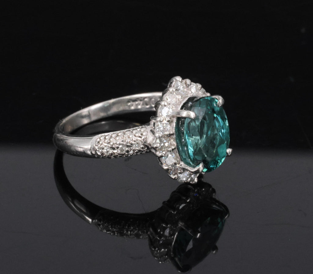 2.78ct Natural Indicolite Blue Tourmaline 0.44ct Diamond Platinum Ring Size 5.5