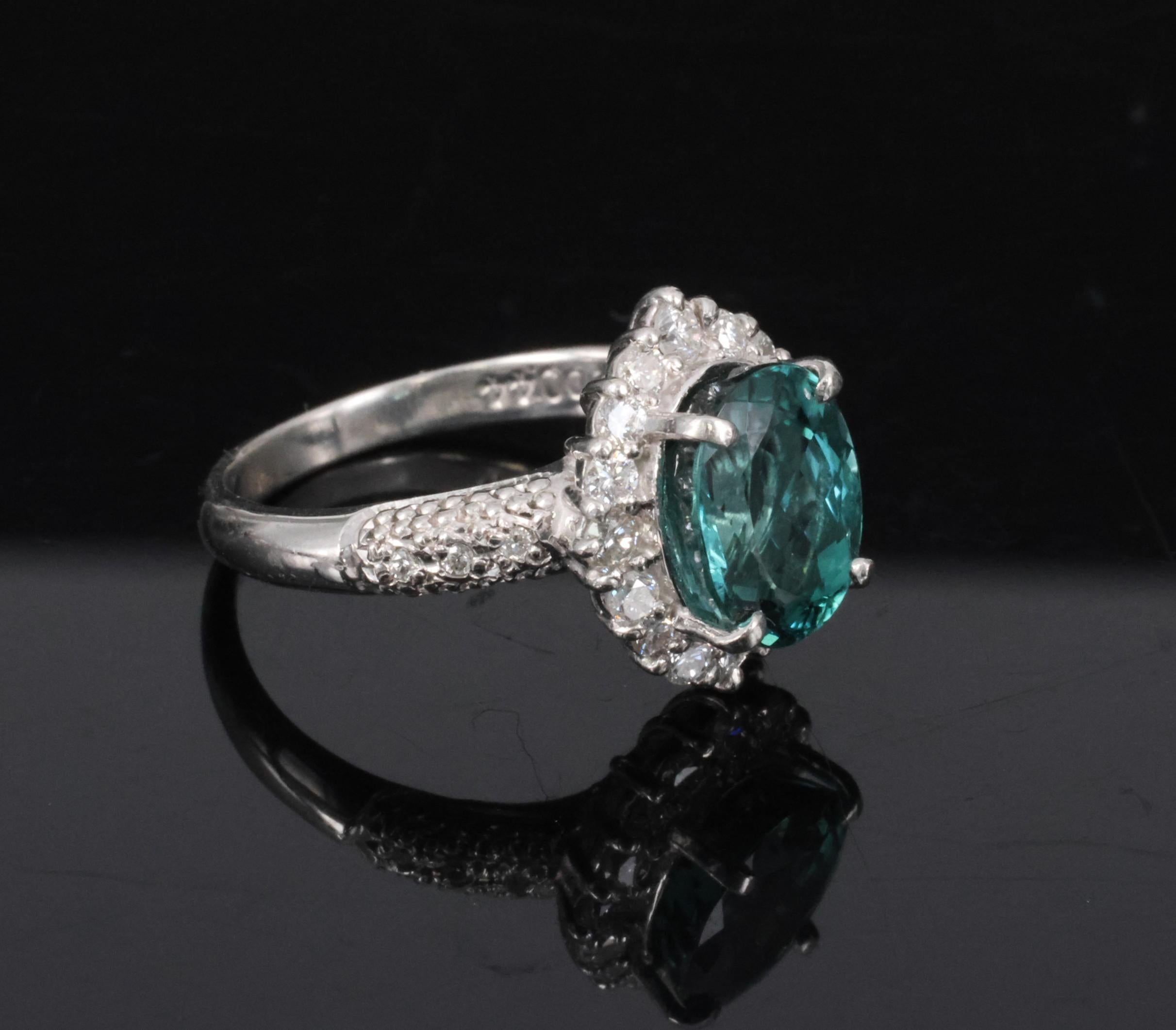 2.78ct Natural Indicolite Blue Tourmaline 0.44ct Diamond Platinum Ring Size 5.5
