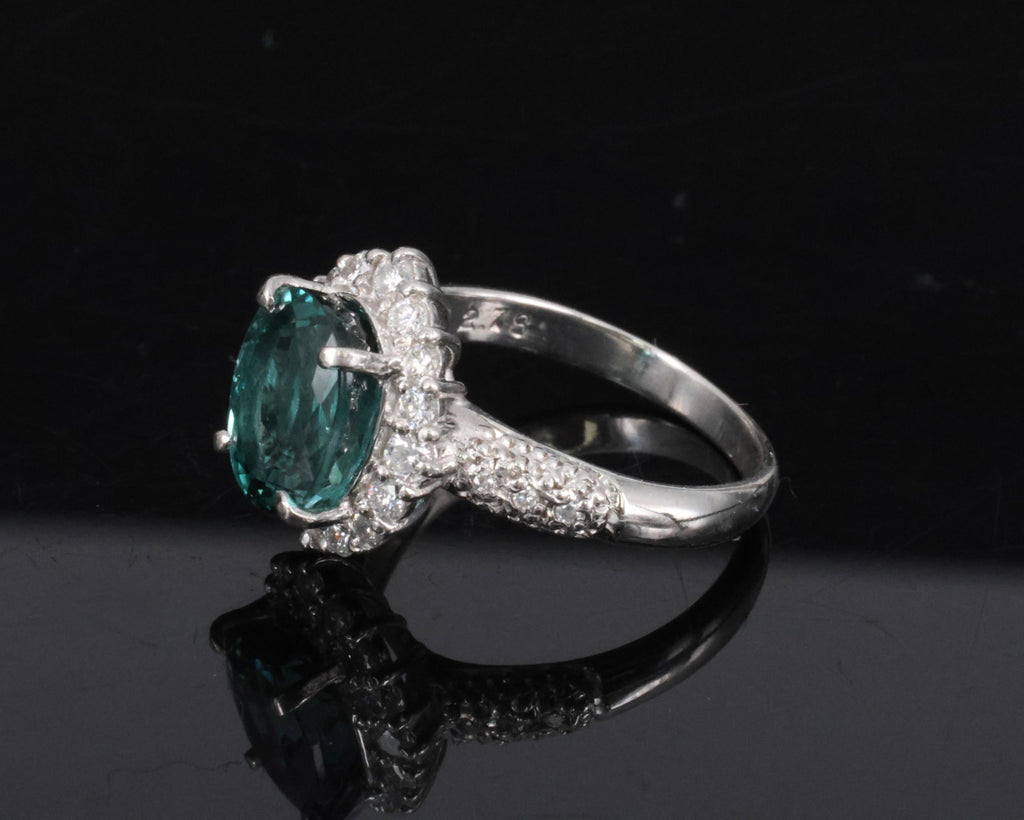 2.78ct Natural Indicolite Blue Tourmaline 0.44ct Diamond Platinum Ring Size 5.5