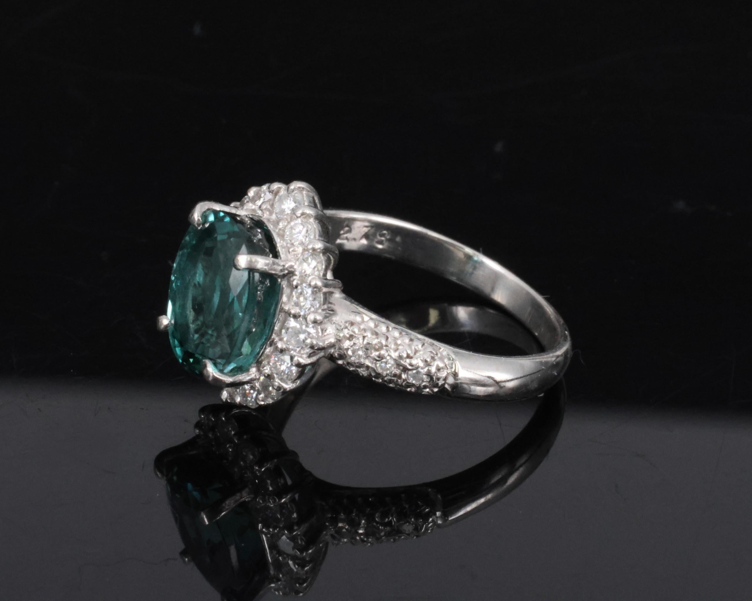 2.78ct Natural Indicolite Blue Tourmaline 0.44ct Diamond Platinum Ring Size 5.5