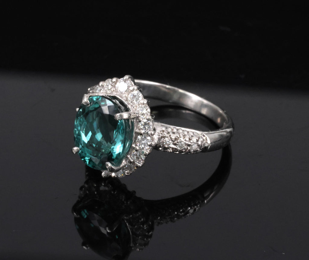 2.78ct Natural Indicolite Blue Tourmaline 0.44ct Diamond Platinum Ring Size 5.5