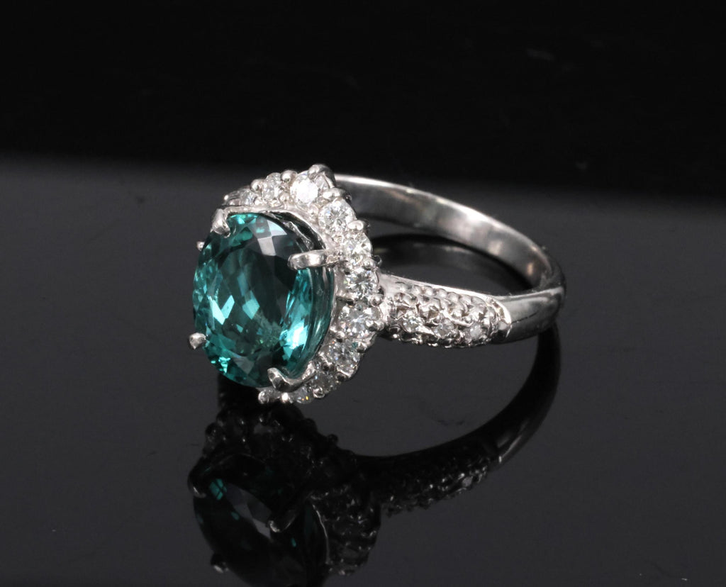 2.78ct Natural Indicolite Blue Tourmaline 0.44ct Diamond Platinum Ring Size 5.5