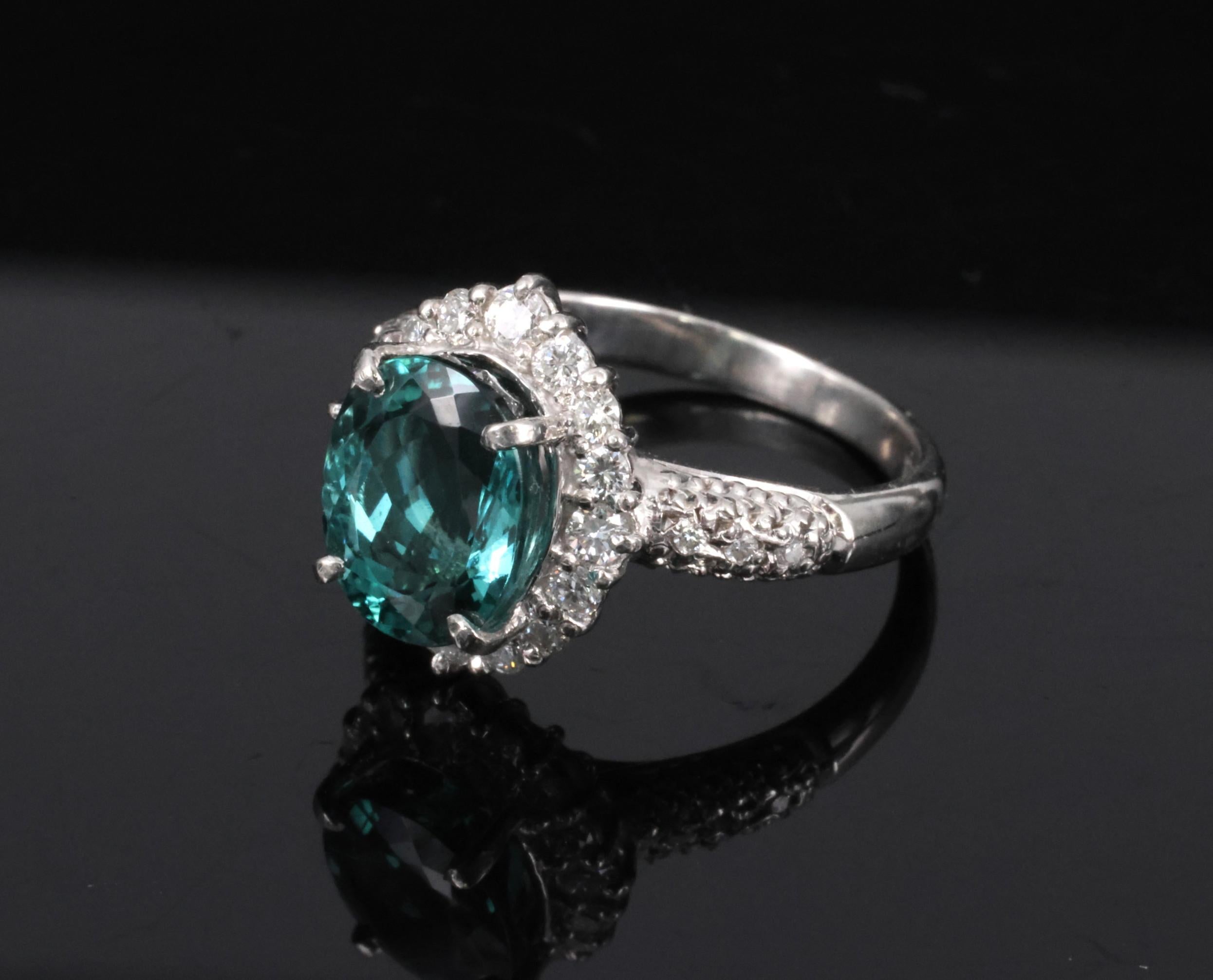 2.78ct Natural Indicolite Blue Tourmaline 0.44ct Diamond Platinum Ring Size 5.5
