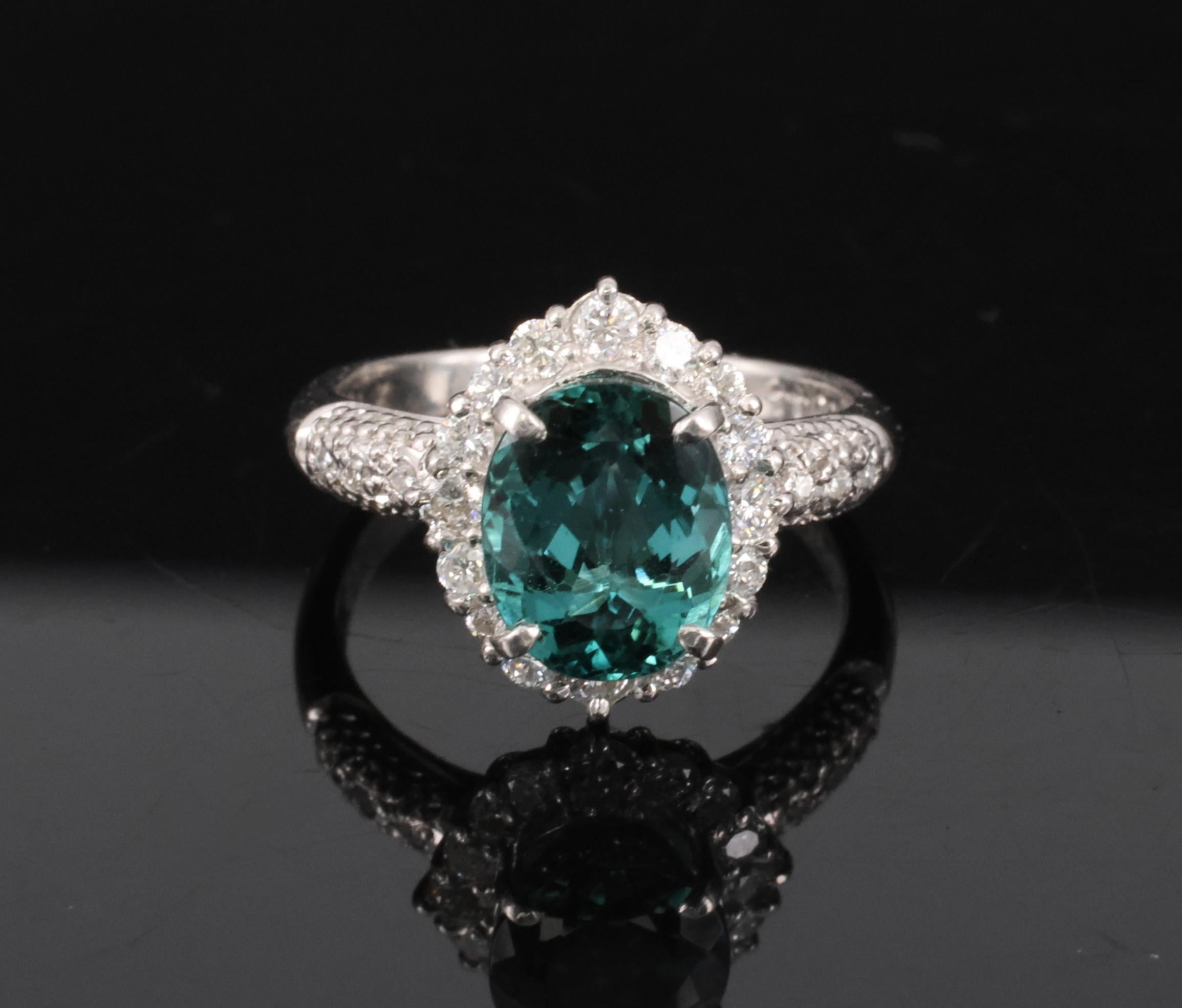 2.78ct Natural Indicolite Blue Tourmaline 0.44ct Diamond Platinum Ring Size 5.5