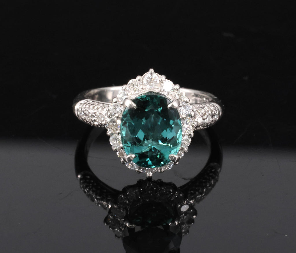 2.78ct Natural Indicolite Blue Tourmaline 0.44ct Diamond Platinum Ring Size 5.5