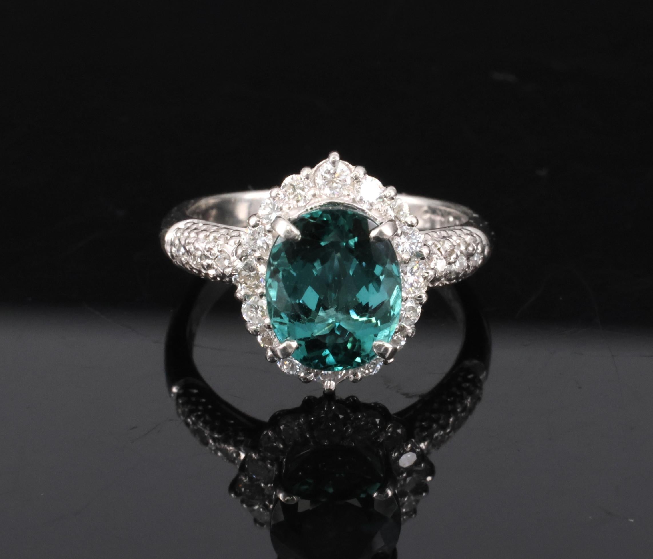 2.78ct Natural Indicolite Blue Tourmaline 0.44ct Diamond Platinum Ring Size 5.5