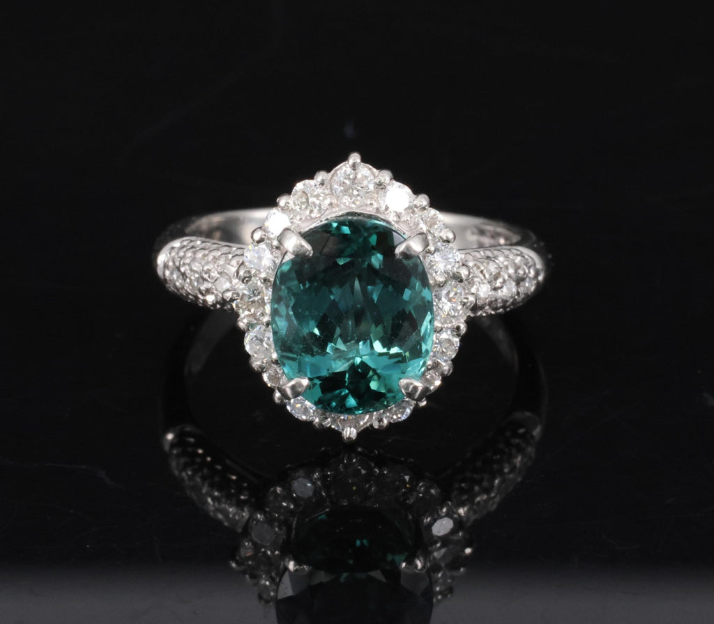2.78ct Natural Indicolite Blue Tourmaline 0.44ct Diamond Platinum Ring Size 5.5
